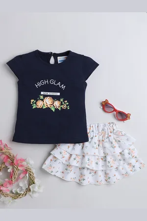 BUMZEE Girls Printed Pure Cotton Top with Skirt