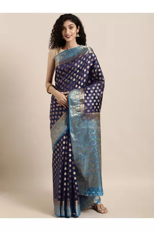 navy blue turquoise blue woven design saree