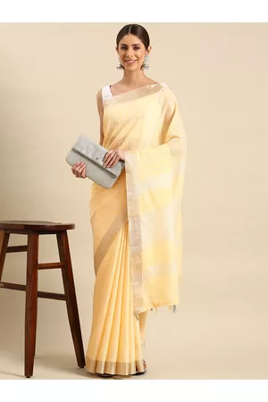 Kalini Woven Design Striped Zari Pure Linen Saree