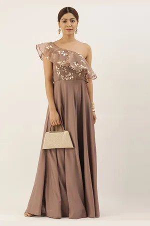 Ethnovog Women Brown Foil Printed Fit and Flare Dress