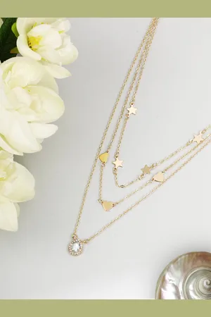 Priyaasi Gold-Toned & White Brass Gold-Plated Layered Necklace
