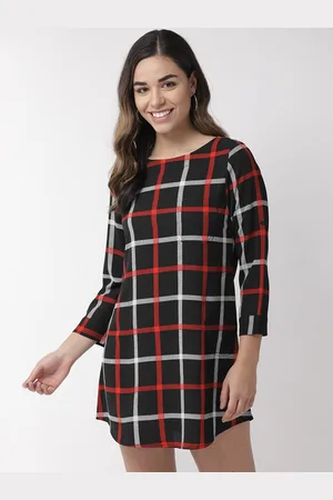 Sera Women Black & Red Checked A-Line Dress