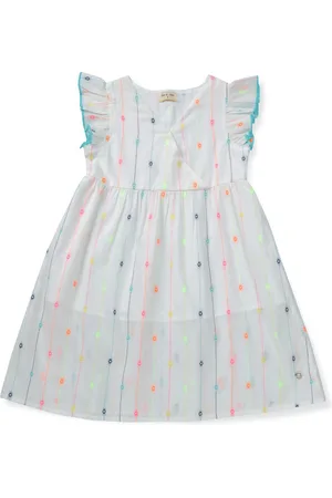 Gini and Jony Girls Striped Flutter Sleeves Cotton A-Line Dress