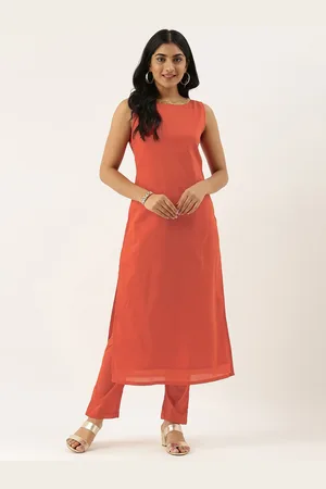 Ethnovog Women Red Embroidered Made To Measure Kurta with Palazzos