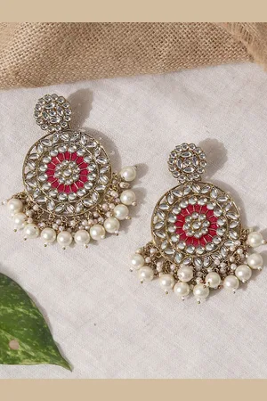 Fida Gold-Plated Kundan Contemporary Drop Earrings