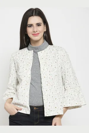Sera Women Off-White Printed Open Front Jacket