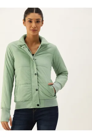Campus Women Green Solid Windcheater Padded Jacket