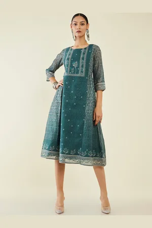 Soch Ethnic Motifs Printed Chanderi Silk A-Line Dress