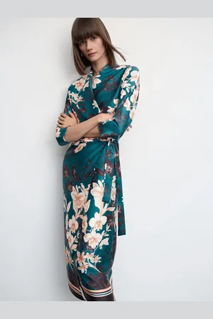 MANGO Floral Print Satin Midi Dress