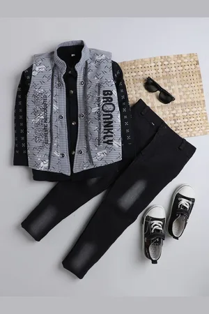 DKGF FASHION Boys Printed Shirt & Trousers with Waist Coat