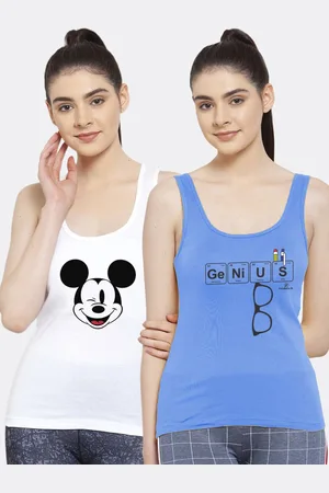 Friskers Women 2 White & Turquoise Blue Tank Top