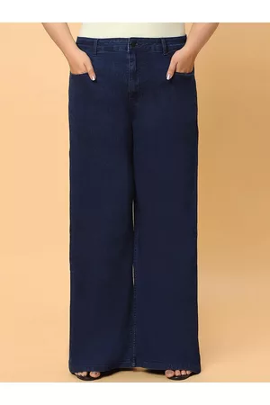 HJ HASASI Women Blue Wide Leg High-Rise Low Distress Stretchable Jeans