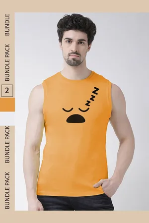 Friskers Pack Of 2 Graphic Printed Sleeveless Slim Fit Pure Cotton Sports T-shirt