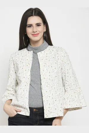 Sera Women Off White Printed Open Front Shrug