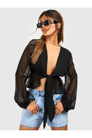 Boohoo Dobby Puff Sleeve Crop Top
