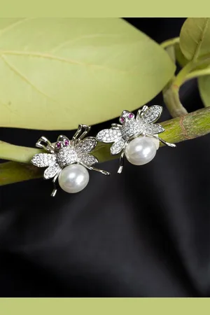 HOUSE OF ARLI Rhodium-Plated Contemporary Studs Earrings