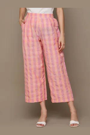 HERE&NOW Women Pink Checked Cropped Parallel Trousers