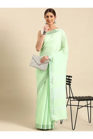 Kalini Woven Design Striped Zari Pure Linen Saree