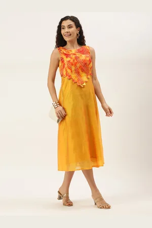 Ethnovog Mustard Yellow A-Line Midi Dress