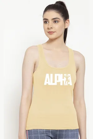 Friskers Women Gym Beige & White Tank Top