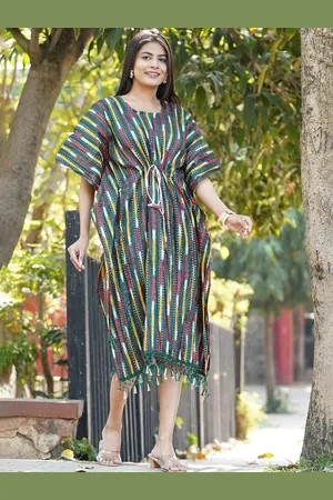 Kesarya Striped Kimono Sleeves Kaftan Dress