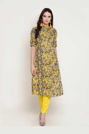 Sera Women Yellow & Grey Printed Kurta with Palazzos