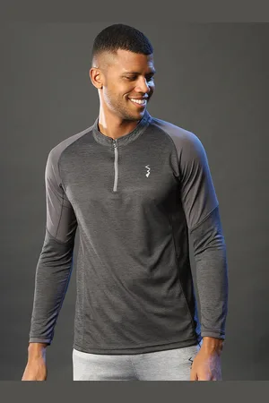 Campus Charcoal Henley Neck Raglan Sleeves Dry-Fit T-shirt