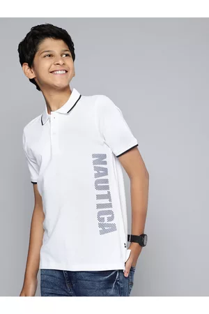 Nautica Boys Pure Cotton Brand Logo Printed Polo Collar T-shirt