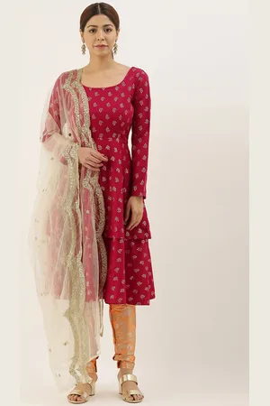 Ethnovog Women Maroon Peach-Coloured Printed Kurta with Trousers Dupatta