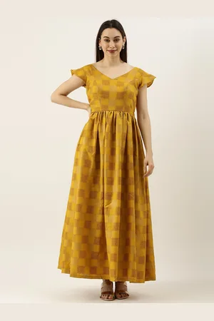 Ethnovog Women Mustard Yellow Printed Made To Measure Maxi Dress