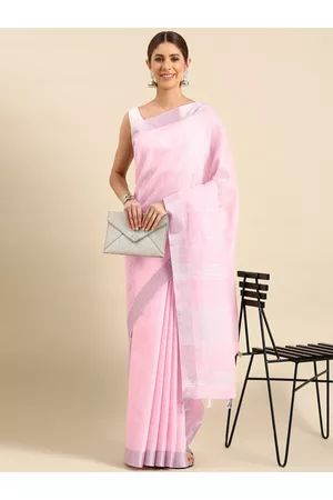Kalini Woven Design Striped Zari Pure Linen Saree