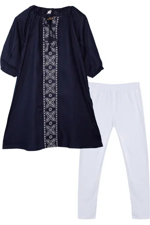 KiddoPanti Girls Ethnic Motifs Embroidered A-Line Kurta & Leggings