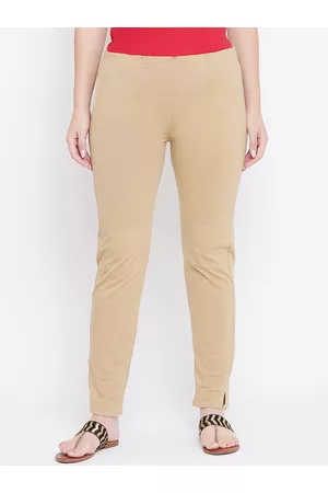Castle Women Beige Slim Fit Solid Stretchable Trousers