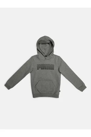 PUMA Boys Charcoal Grey & Black Printed Hooded Sweatshirt