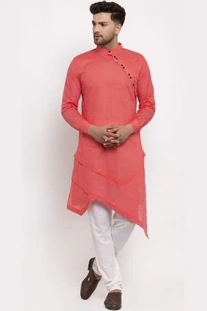 KLOTTHE Men Peach-Coloured Solid A-Line Kurta
