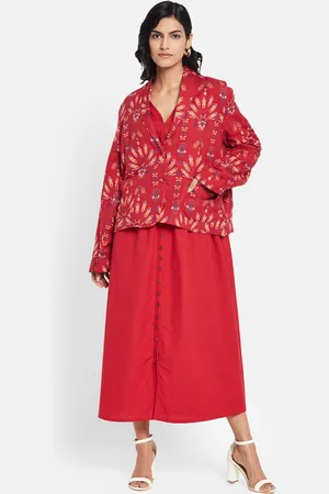 Fabindia Women Geometric Printed Cotton Linen Tailored Jacket