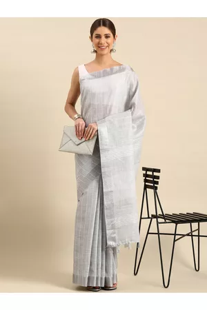 Kalini Woven Design Striped Zari Pure Linen Saree