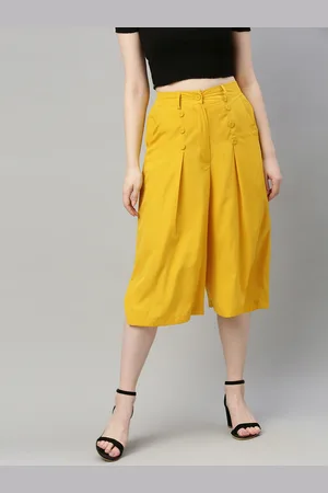 Sera Women Yellow Flared Solid Culottes