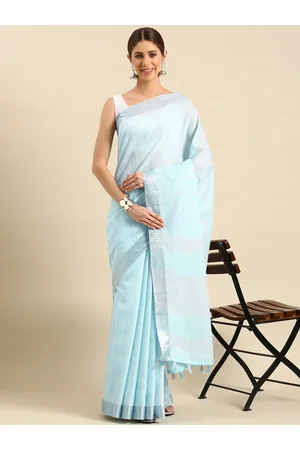 Kalini Woven Design Striped Zari Pure Linen Saree