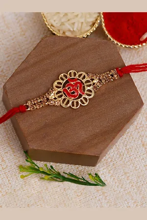 eCraftIndia Red & Golden Om Rakhi and Roli Chawal Pack