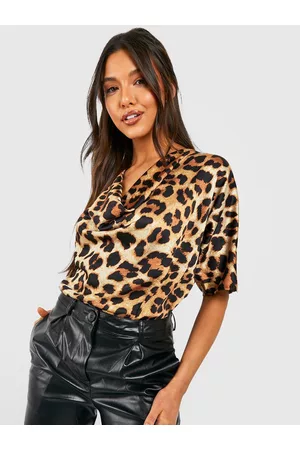 Boohoo Animal Print Cowl Neck Extended Sleeves Top