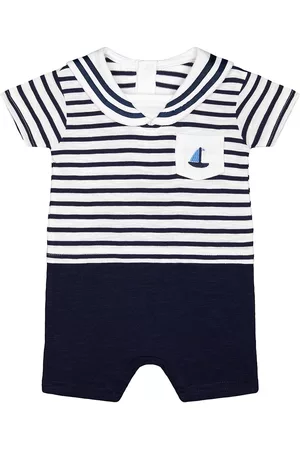Mothercare Infant Boys Navy Blue & White Cotton Striped Rompers