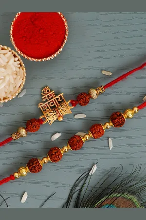 eCraftIndia Pack of 2 Religious Rudraksh Rakhi & Roli Chawal