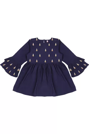 Ishin Navy Blue Geometric A-Line Top