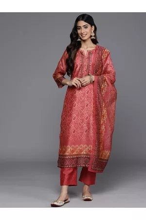 Varanga Bandhani Printed Regular Chanderi Silk Kurta with Trousers & With Dupatta