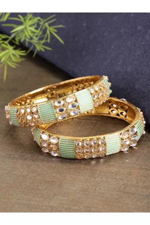 Priyaasi Set of 2 Green Gold-Plated Stone-Studded & Enamelled Handcrafted Bangles