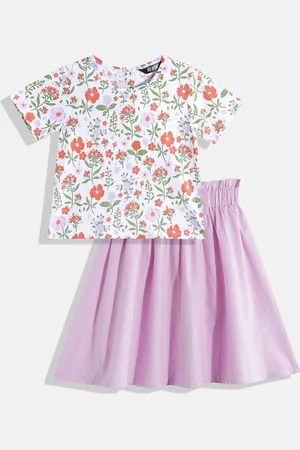 HERE&NOW Girls Pure Cotton Top With Skirt Co-Ords