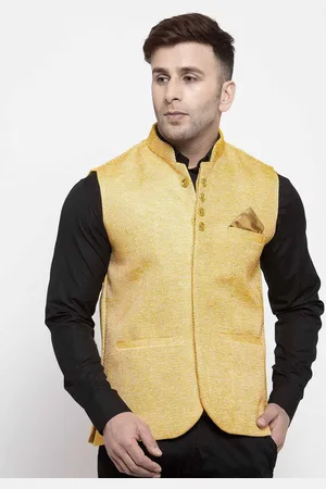 KLOTTHE Men Yellow Woven Design Nehru Jacket