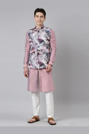 TheEthnic.Co Mandarin Collar Regular Kurta With Pyjamas & Printed Nehru Jacket
