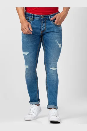 SPYKAR Men Slim Fit Low-Rise Mildly Distressed Light Fade Cotton Jeans